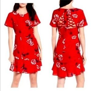 Socialite red floral mini dress with back cutouts
